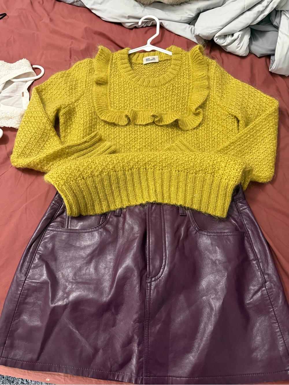 Ruffled Crew-Neck Sweater in Chartreuse